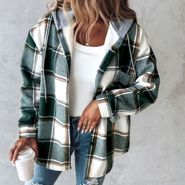 European & American Fashion Plaid Hooded Jacket for Women